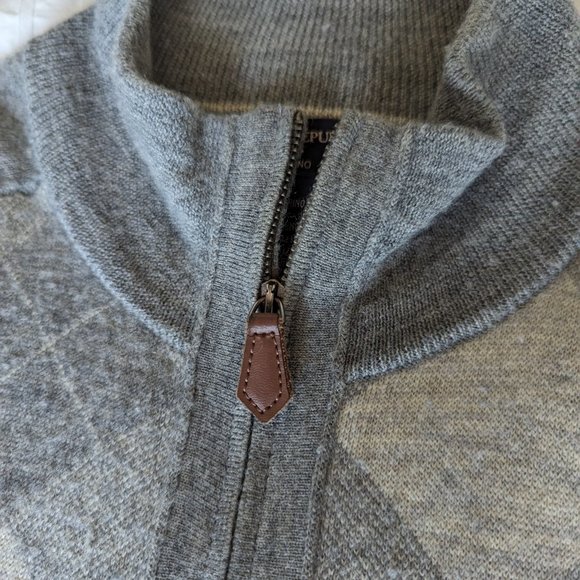 Banana Republic Full Zip Sweater Argyle Gray Merino Wool - Picture 4 of 5